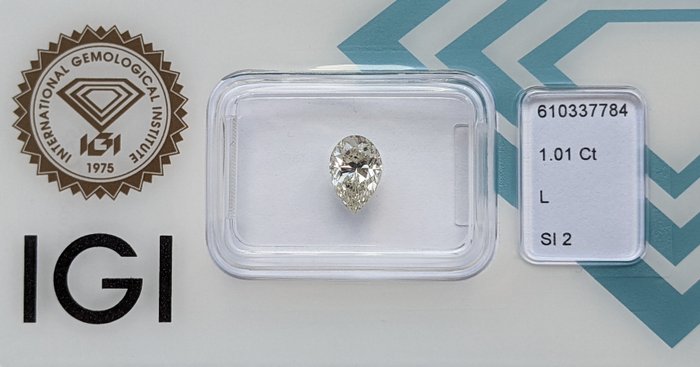 1 pcs Diamant  (Natur)  - 101 ct - Pære - L - SI2 - International Gemological Institute (IGI)