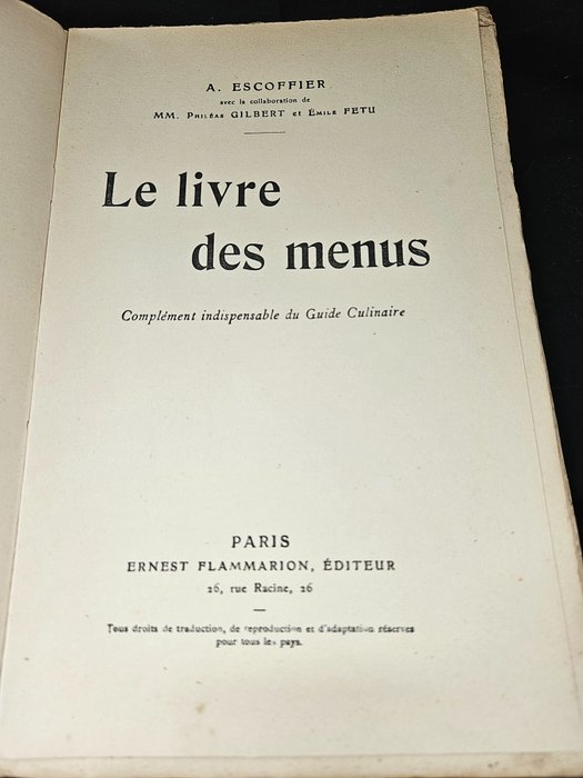 A Escoffier - Le livres des menus - 1927