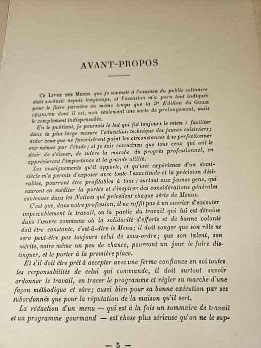 A Escoffier - Le livres des menus - 1927