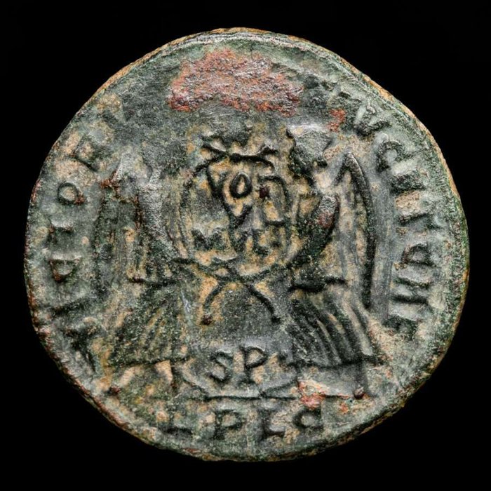 Romarriket. Maxentius (AD 306-312). Maiorina Lugdunum mint.  VICTORIAE DD NN AVG ET CAES ✯SV // RPLG  (Ingen mindstepris)