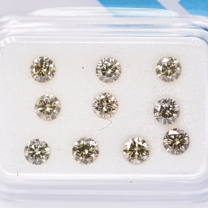 Ingen mindstepris - 10 pcs Diamant  (Naturfarvet)  - 1.06 ct - Rund - Fancy Brun, Grønlig Gul - I1, SI2 - International Gemological Institute (IGI)