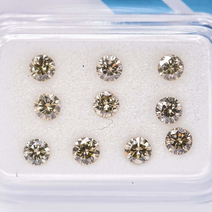 Ingen mindstepris - 10 pcs Diamant  (Naturfarvet)  - 1.06 ct - Rund - Fancy Brun, Grønlig Gul - I1, SI2 - International Gemological Institute (IGI)