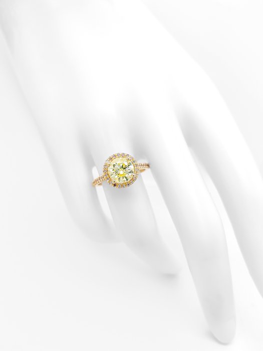 Ring - 14 karat Gulguld -  1.90ct. tw. Gul Diamant (Naturfarvet) - Diamant