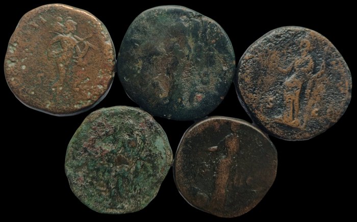 Romarriket. Lot of 5 x Æ Sestertii (2nd-3rd century AD)  (Ingen mindstepris)