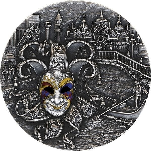 Niue. 5 Dollars 2022 Venetian Mask II - Antique Finish, 2 Oz (.999)