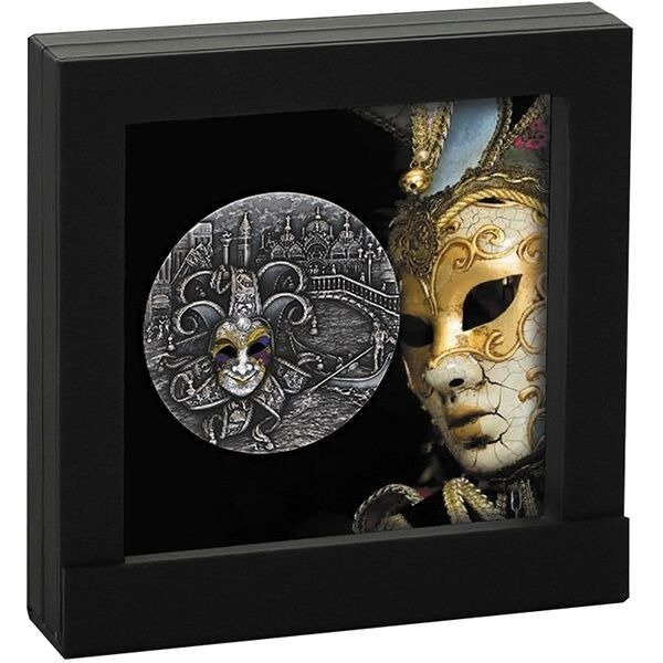 Niue. 5 Dollars 2022 Venetian Mask II - Antique Finish, 2 Oz (.999)