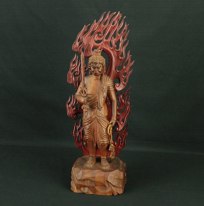 Fudō Myōō 不動明王 (Acala) Wood Carving Statue Butsuzo - Statue Træ - Japan  (Ingen mindstepris)