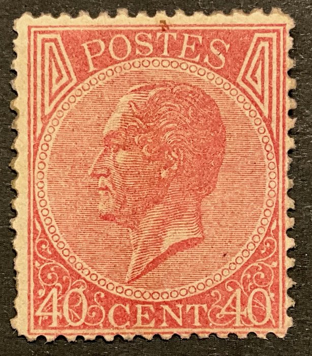 Belgien 1866 - Leopold I i venstre profil: 40c Bleg pink - OBP/COB 20