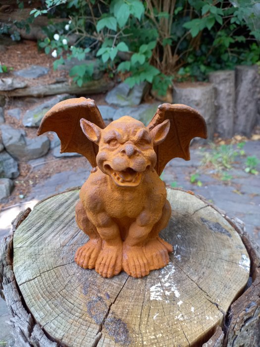 Skulptur, "Sitting Gargoyle, Demon" - 16 cm - Støbejern