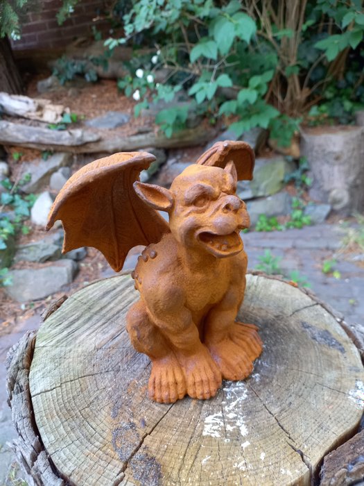 Skulptur, "Sitting Gargoyle, Demon" - 16 cm - Støbejern