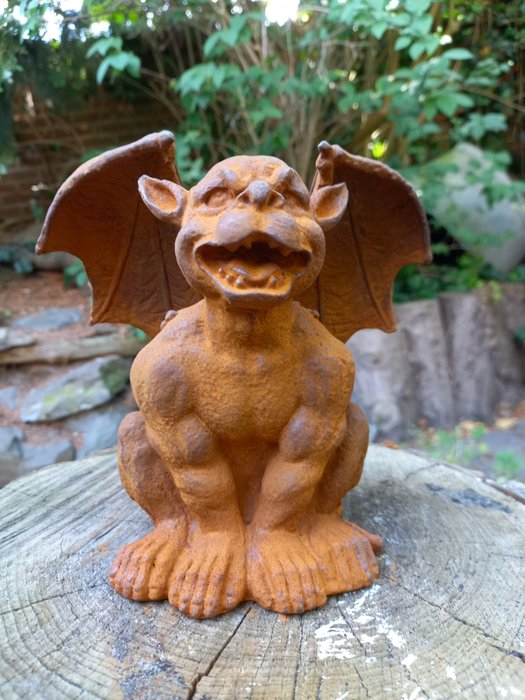 Skulptur, "Sitting Gargoyle, Demon" - 16 cm - Støbejern