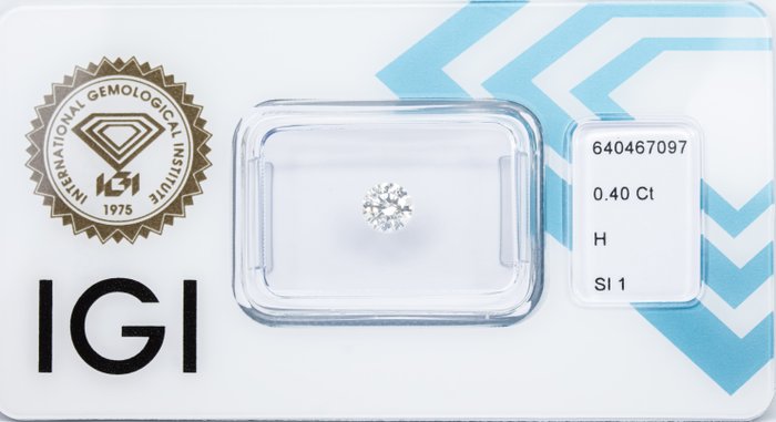 Ingen mindstepris - 1 pcs Diamant  (Natur)  - 0.40 ct - Rund - H - SI1 - International Gemological Institute (IGI)