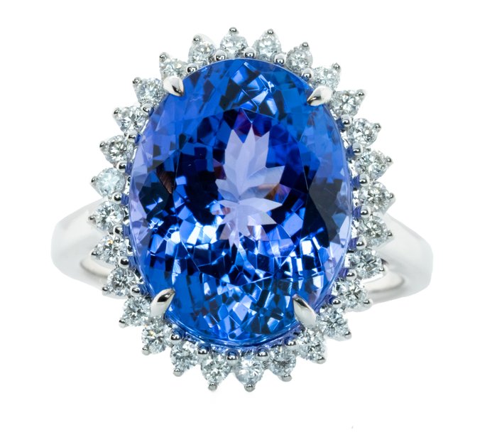 Ingen mindstepris - Ring - 18 kraat Hvidguld, Levende Violetish Blue (D-Block) -  11.87ct. tw. Tanzanit - Diamant - 0,50 ct - SI