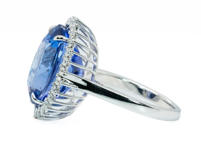 Ring - 18 kraat Hvidguld, Levende Violetish Blue (D-Block) -  11.87ct. tw. Tanzanit - Diamant - 0,50 ct - SI