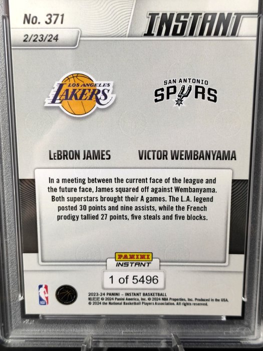 2023 Panini Instant NBA LeBron James vs Victor Wembanyama #371 PSA 10 - 1 Graded card