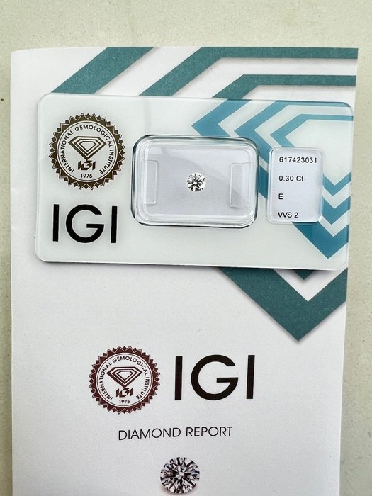 1 pcs Diamant  (Natur)  - 0.30 ct - Rund - E - VVS2 - International Gemological Institute (IGI)