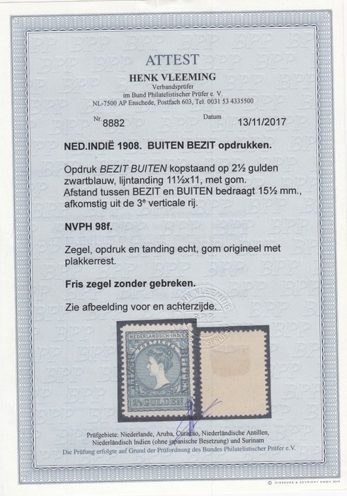 Hollandsk Østindien 1908 - Aftryk Udvendig ejendom på hovedet - NVPH 98f