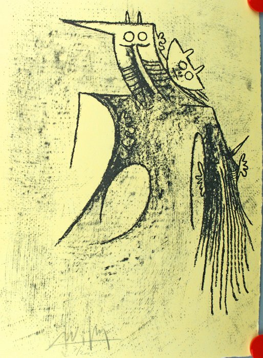 Wifredo Lam (1902-1982) - Litho Nr. 7/200 ca. 38x28 cm, 3. Erker Treffen 1979, mit Text von Michel Leiris