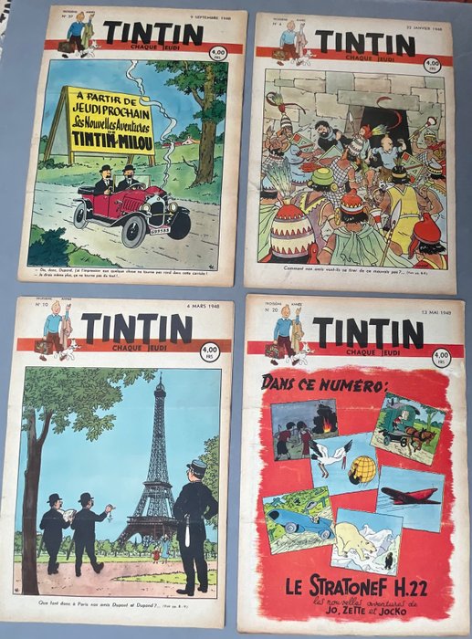 Ensemble de 4 fascicules Journal Tintin de 1948 - Couvertures de Hergé