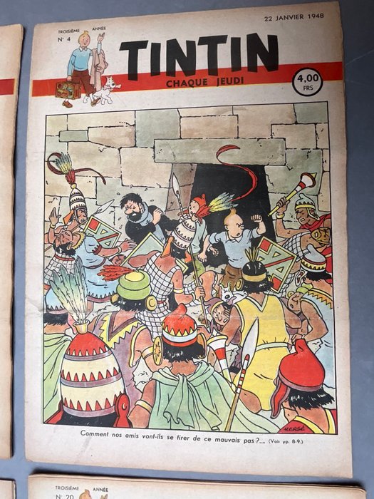 Ensemble de 4 fascicules Journal Tintin de 1948 - Couvertures de Hergé