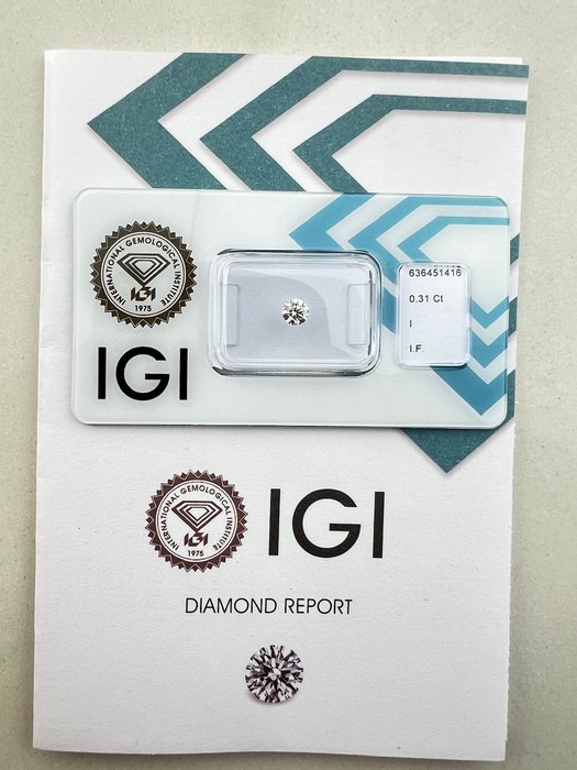 Ingen mindstepris - 1 pcs Diamant  (Natur)  - 0.31 ct - Rund - I - IF - International Gemological Institute (IGI)