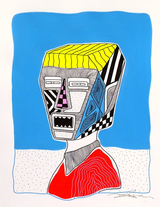 The Big Fat Boy (XX) - Man with Cubic Head Looking left and colors