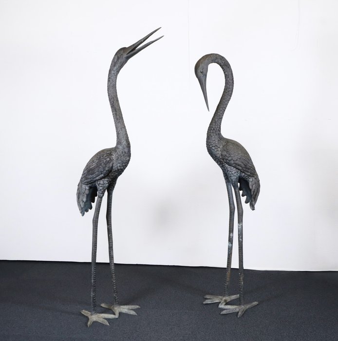 A Pair of Crane Statues - Statue Metal - Japan