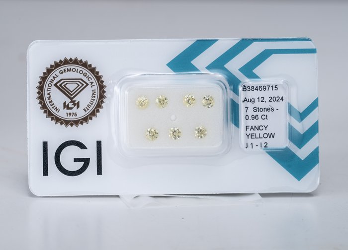 7 pcs Diamant  (Natur)  - 096 ct - Rund - I1 I2 - International Gemological Institute (IGI) - Fancy gul