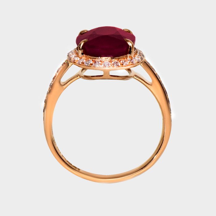 Ingen mindstepris - Ring - 14 karat Rosaguld -  6.01ct. tw. Rubin - Diamant - GCI 5,60 ct uopvarmet rød