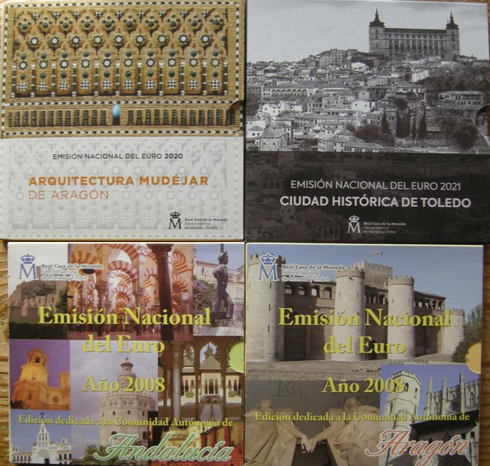 Spanien Year Set (FDC) 2008 ( Aragon) + 2008 ( Andalucia ) + 2020 + 2021 (totaal 4 verschillende jaarsets)  (Ingen mindstepris)