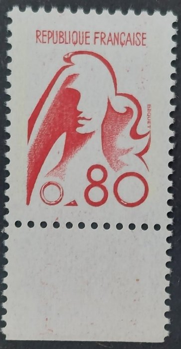 Frankrig 1975 - Marianne de Bequet 80 c rød KALVEBEVIS - Yvert 1841A