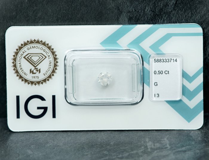 1 pcs Diamant  (Natur)  - 050 ct - G - I3 - International Gemological Institute (IGI)