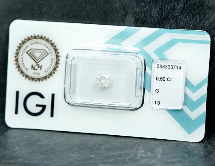 1 pcs Diamant  (Natur)  - 050 ct - G - I3 - International Gemological Institute (IGI)