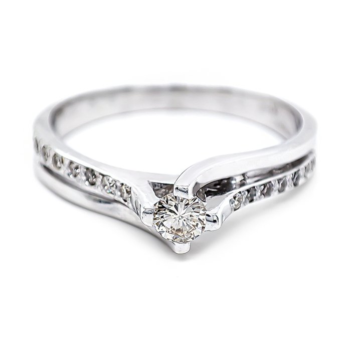 Ring - 14 karat Hvidguld -  0.20ct. tw. Diamant (Naturfarvet)