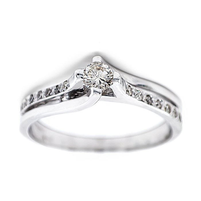 Ring - 14 karat Hvidguld -  0.20ct. tw. Diamant (Naturfarvet)