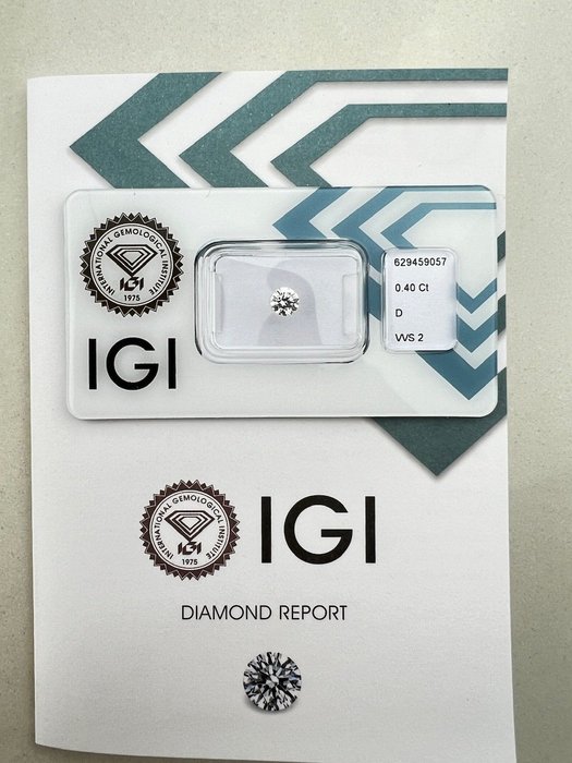 1 pcs Diamant  (Natur)  - 040 ct - Rund - D (farveløs) - VVS2 - International Gemological Institute (IGI)