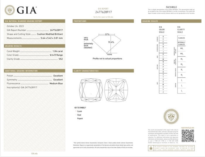 1 pcs Diamant  (Natur)  - 1.04 ct - Pude - VS2 - Gemological Institute of America (GIA) - Q-R rækkevidde