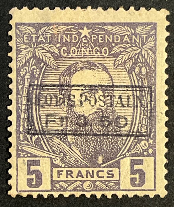 Belgisk Congo 1889 - Uafhængig stat Congo - Leopold II - Colis Postaux 3fr50 på 5 francs Violet - OBP CP4