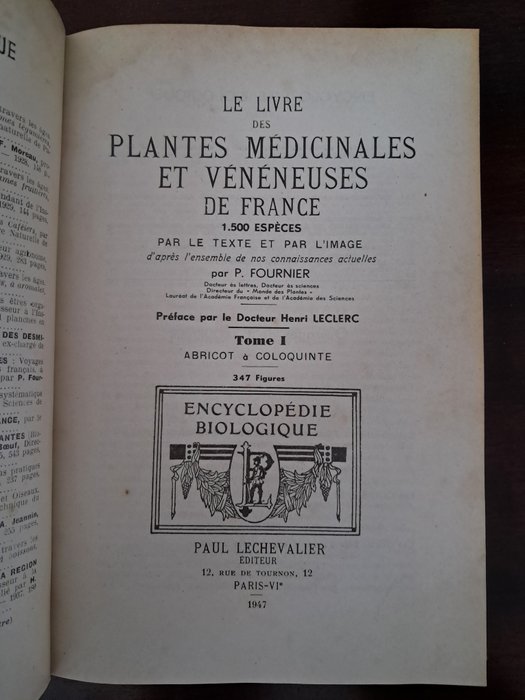 Signed; Paul Victor Fournier - Plantes médicinales et vénéneuses de France - 1947