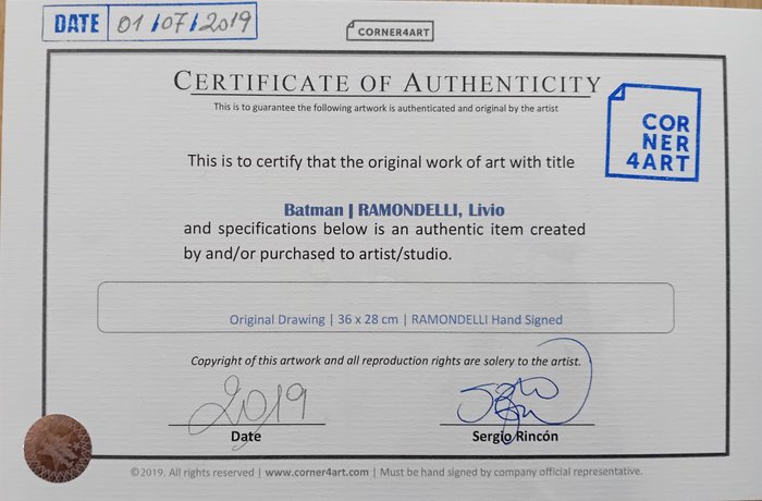 Livio Ramondelli - 1 Original drawing - Batman - Original Artwork + COA - Livio Ramondelli - 2019