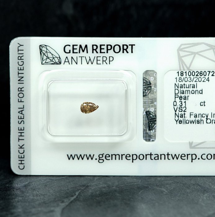 1 pcs Diamant  (Naturfarvet)  - 031 ct - Fancy intense Orange nuance Brun Gul - VS2 - Gem Report Antwerp (GRA)