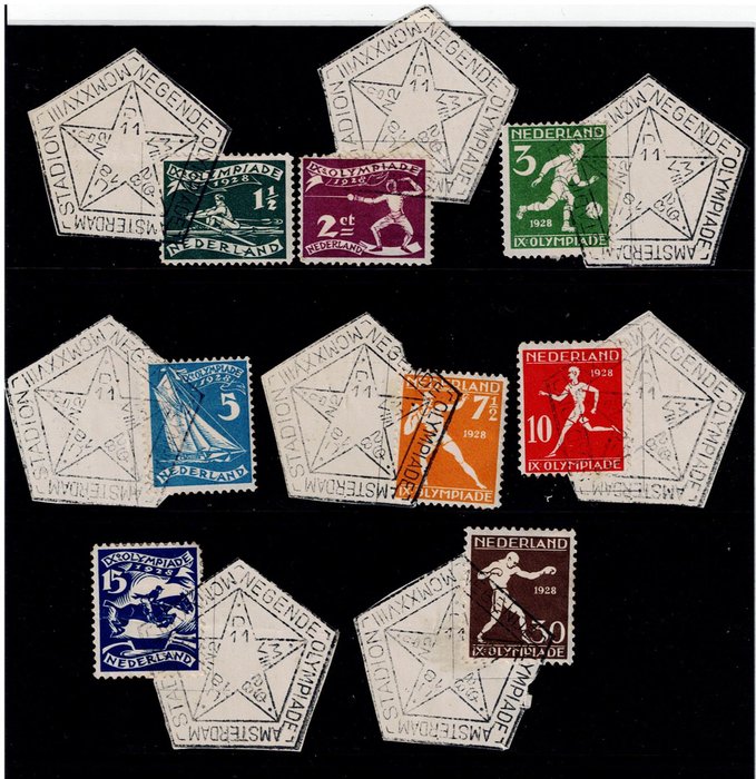 Holland 1928 - Olympiade i Amsterdam med stempel til særlige lejligheder - NVPH nr 212/218