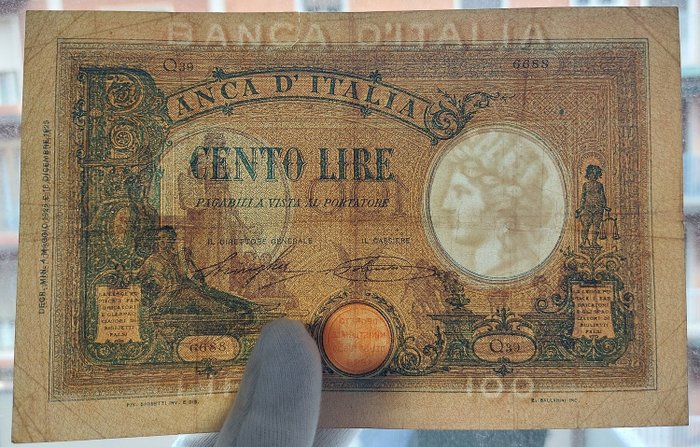 Italien. - 100 Lire 04/05/1926 Grande B "Azzurrina" - Gigante BI 16B