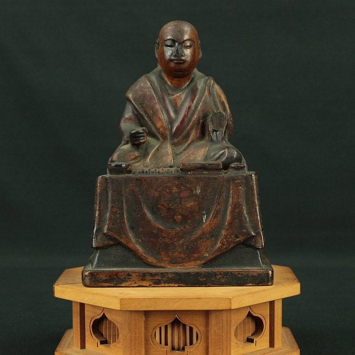 Saint Nichiren 日蓮上人 Wood Carving Buddhism Statue Sculpture - Statue Træ - Japan  (Ingen mindstepris)