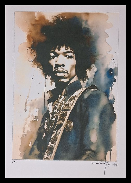 Jimi Hendrix by Emma Wildfang - Watercolor Edition - Fine Art High-Quality Giclée - Begrænset oplag - 2024