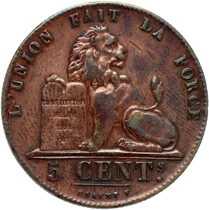 Belgien. Leopold I (1831-1865). 5 Centimes 1856 - broken E in BRAEMT - MINT ERROR: die break - SCARCE