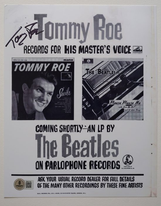 Tommy Roe opened for The Beatles - Foto Signeret af Pete Best - Beckett COA