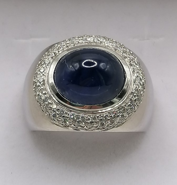 Ring - 18 kraat Hvidguld -  7.96ct. tw. Safir - Diamant