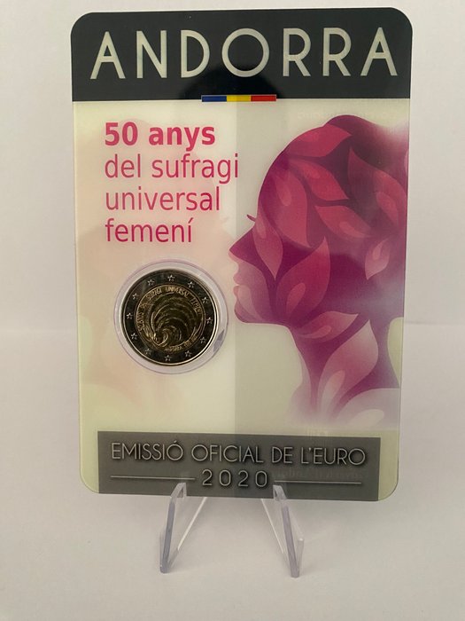 Andorra, Finland. 2 euro 2004/2020 UNC+CARD. 2004 /2020 "Enlargement of the EU" + "Sufragi Femeni" (2 coins)  (Ingen mindstepris)