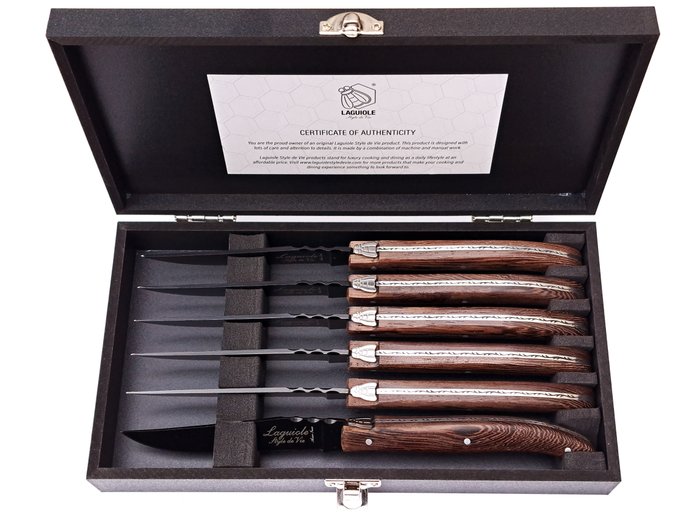 Laguiole - 6x Luxury Steak Knives - Wengé Wood - style de - Bordknive sæt (6) - Rustfrit stål